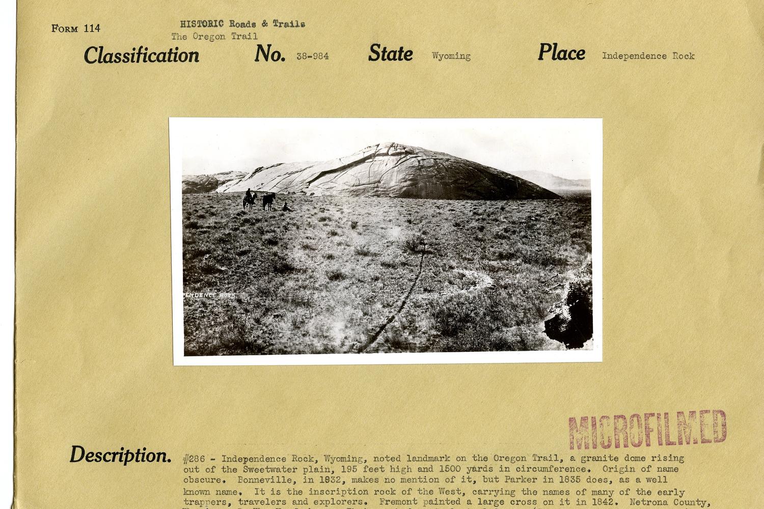 Independence Rock on the Sweetwater River in a nineteenth century photograph.